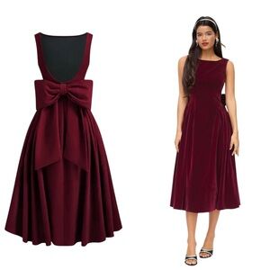 NWT CIDER Velvet Boat Neck Bowknot Backless Midi Dress size Medium